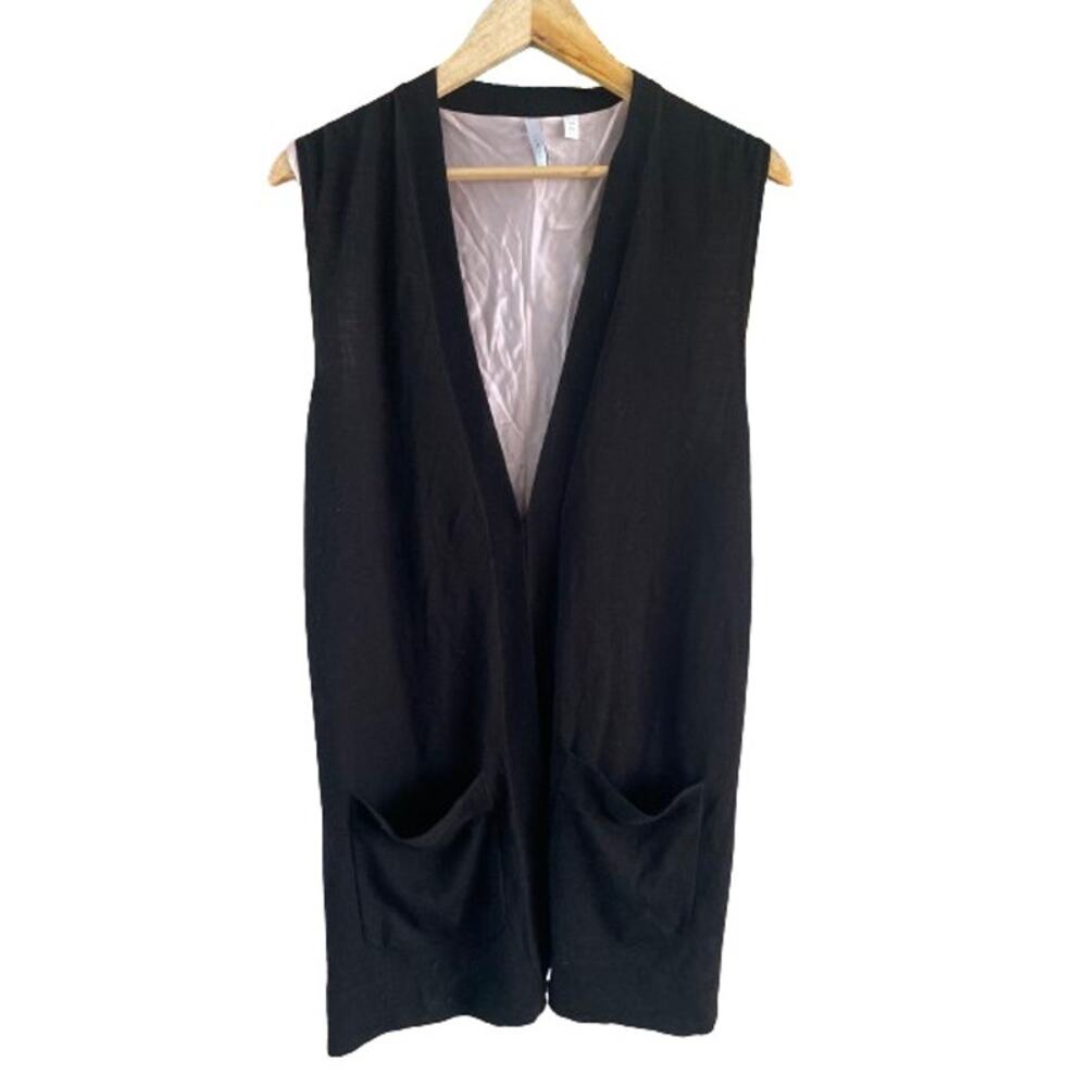 IISLI New York Womens Black 100% Wool Silk‎ Lined Longline Knit Vest Small